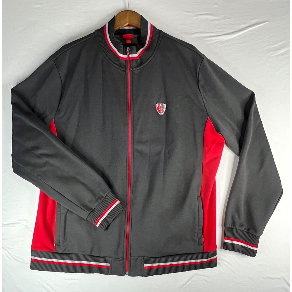 Mossimo Track Jacket Mens XXL Dark Gray Good Full Zip Crest Striped Trim